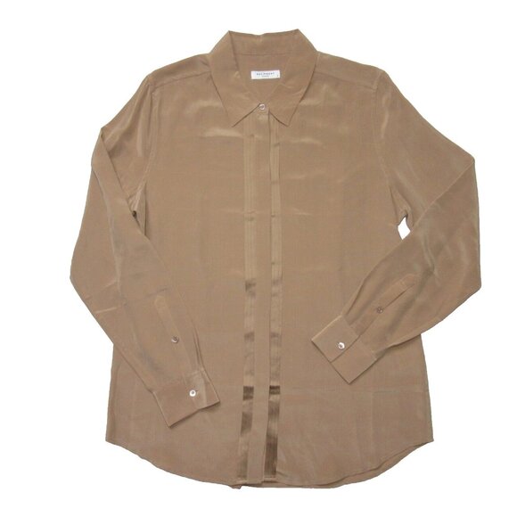 NWT Equipment Earl in Camel Silk Pleating Button Down Shirt L $258 - Picture 1 of 5